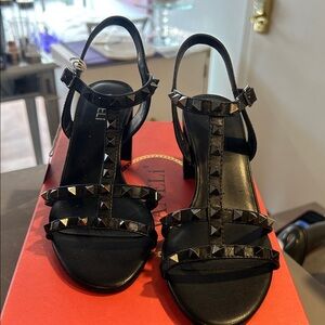 Vaneli Black Studded Leather Heels